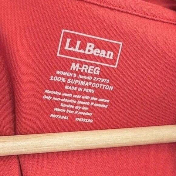 L.L.Bean Bright Red Open Front Pima Cotton Long Sleeve Cardigan Sz M Peru Preppy - Picture 5 of 8